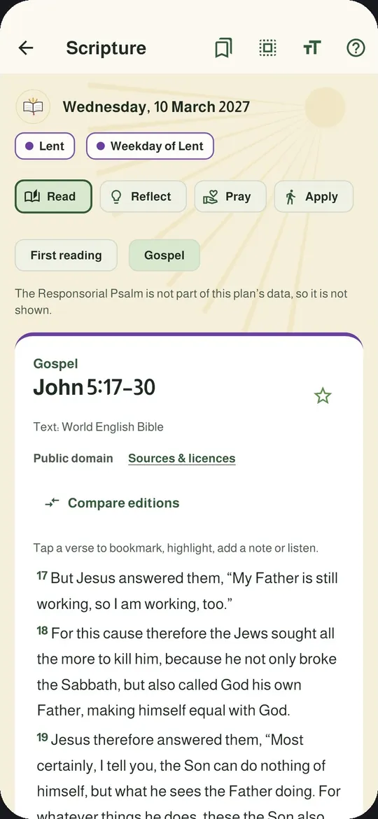 The day’s readings: John 5:17–30