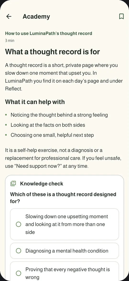 A lesson, with a knowledge check