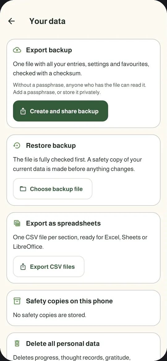 Your data: backup, restore, delete