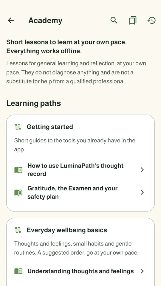 Academy: short lessons and learning paths that work offline